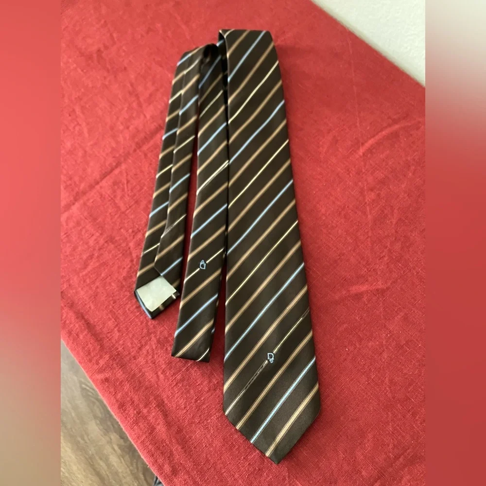 Vintage '70s/'80s Christian Dior Striped Neck Tie Logo Monogram Brown Blue